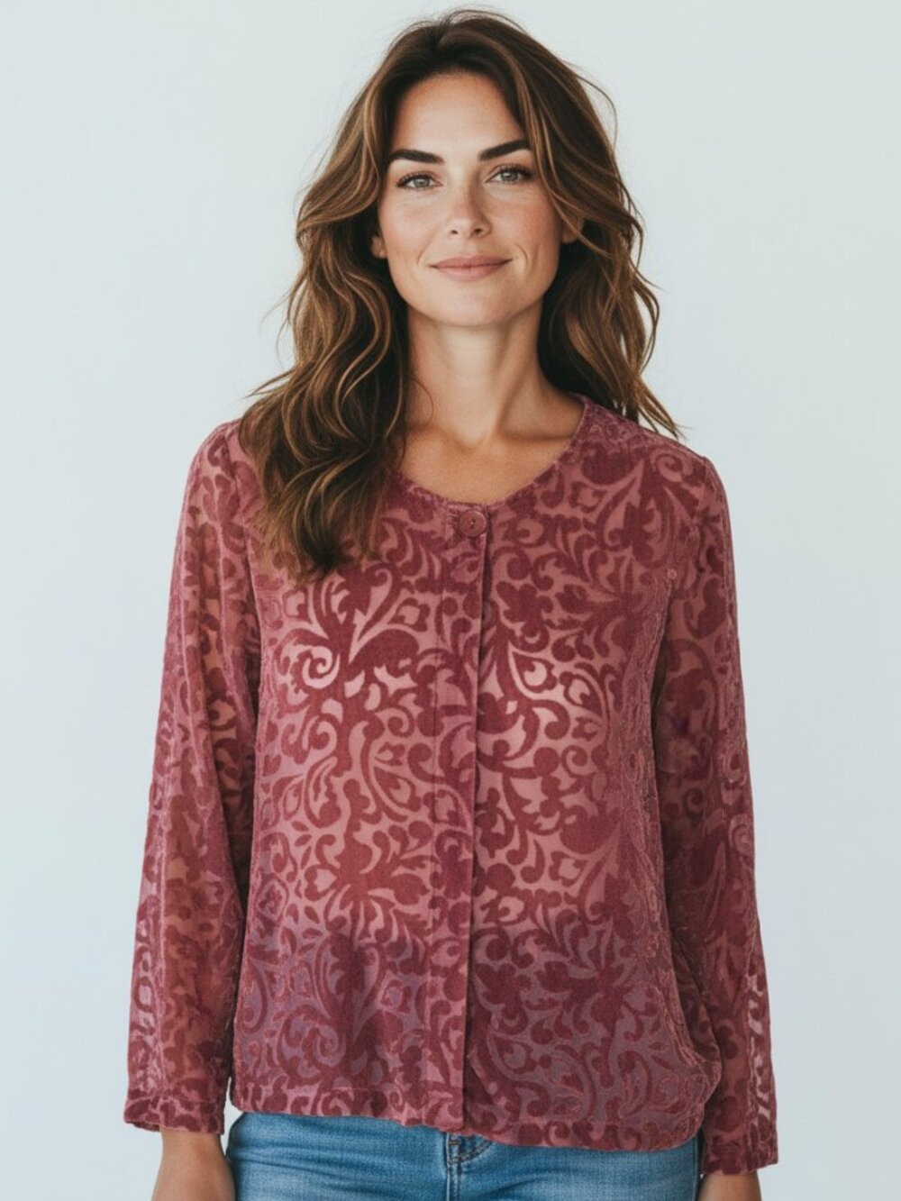 Prophecy Rose Pink Burnout Velvet Cardigan M Floral Sheer Romantic Boho Y2K